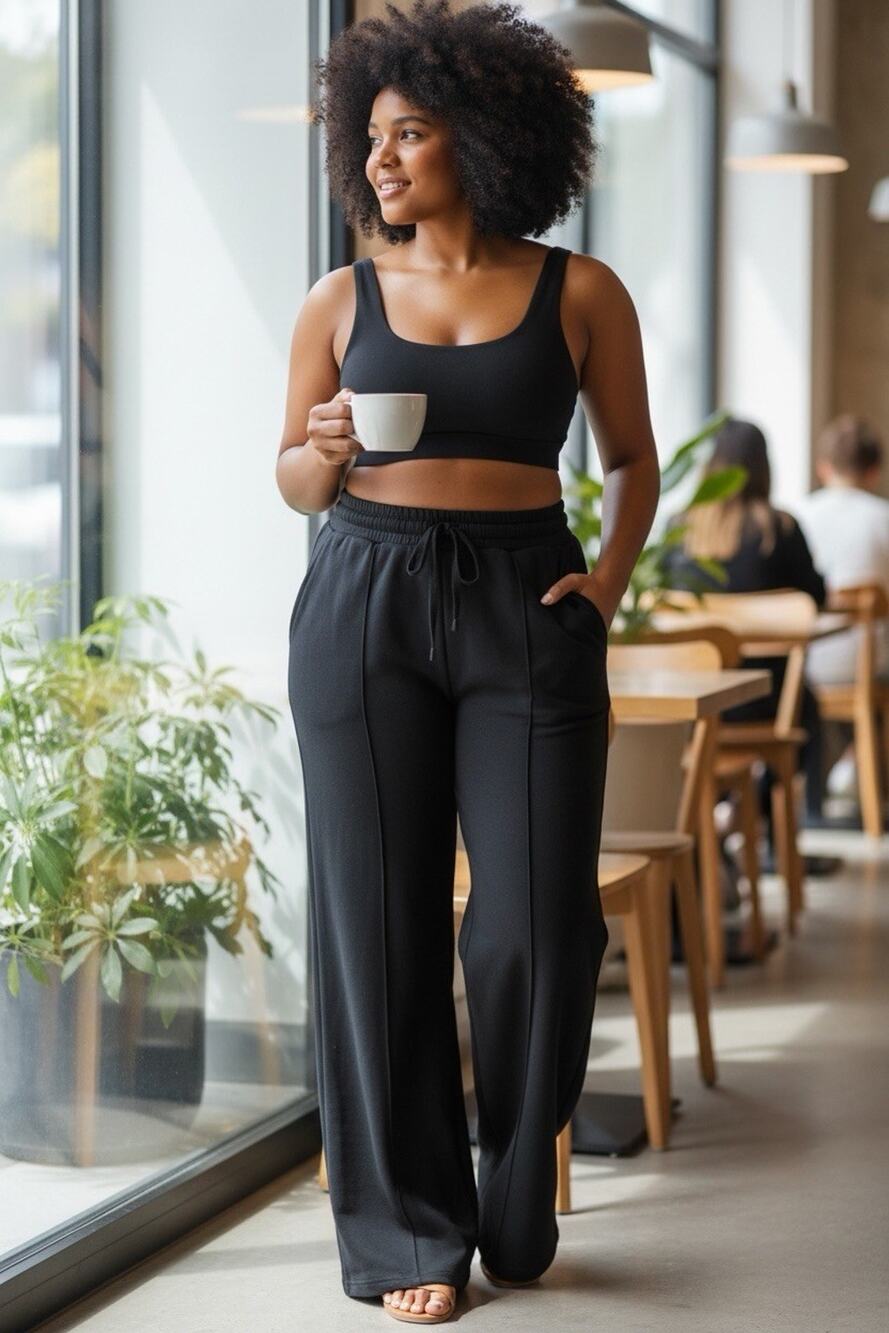 Blogilates Women's High-Rise Wide Leg Travel Trouser Sweatpants Black XL NWT